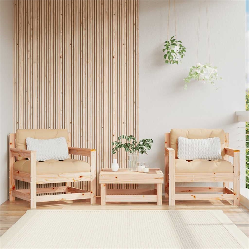 vidaXL Patio Chairs with Cushions 2 pcs Solid Wood Pine