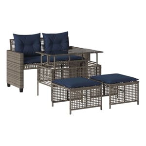 vidaXL 4 Piece Patio Sofa Set with Cushions Gray Poly Rattan Glass