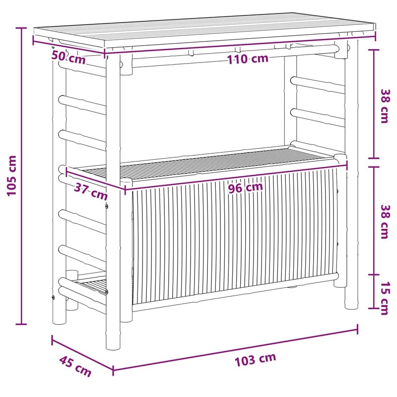 vidaXL Outdoor Bar Table Natural 43.31 x 19.69 x 41.34 in Bamboo