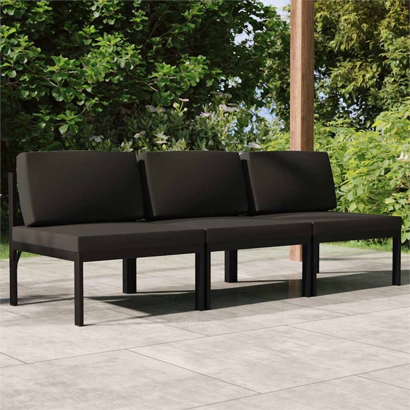 vidaXL 3-Seater Patio Sofa with Cushions Aluminum Anthracite