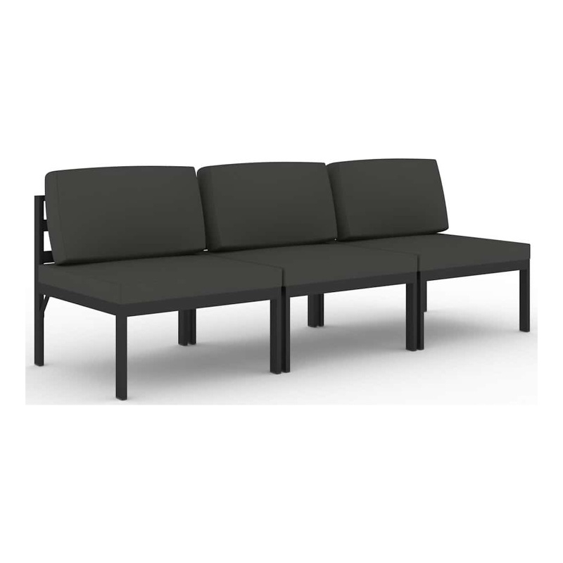 vidaXL 3-Seater Patio Sofa with Cushions Aluminum Anthracite