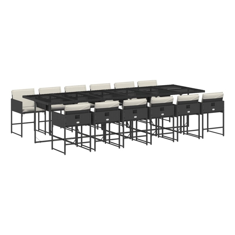 vidaXL 13 Piece Patio Dining Set with Cushions Black Poly Rattan