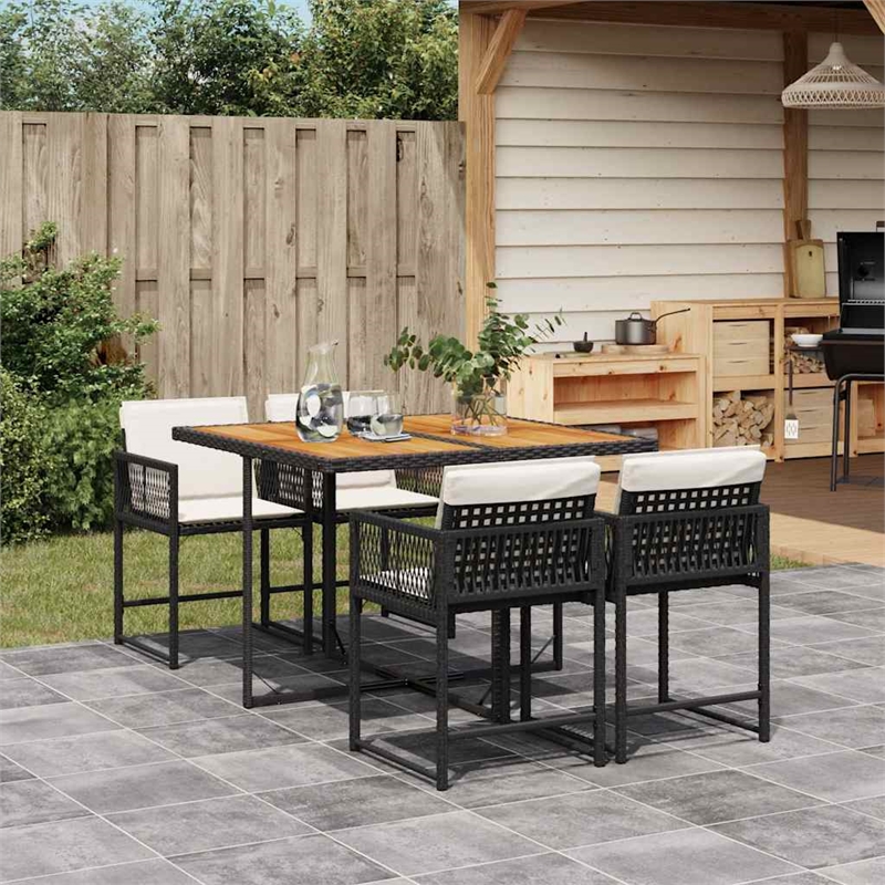 vidaXL 5 Piece Patio Dining Set with Cushions Black Poly Rattan
