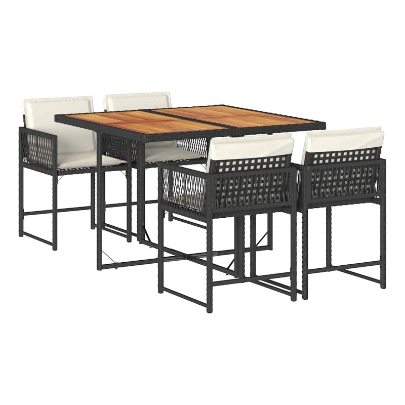 vidaXL 5 Piece Patio Dining Set with Cushions Black Poly Rattan