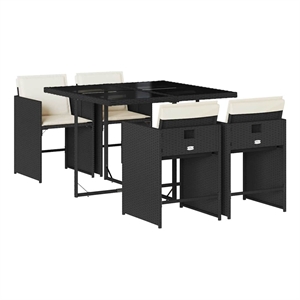vidaXL 5 Piece Patio Dining Set with Cushions Black Poly Rattan