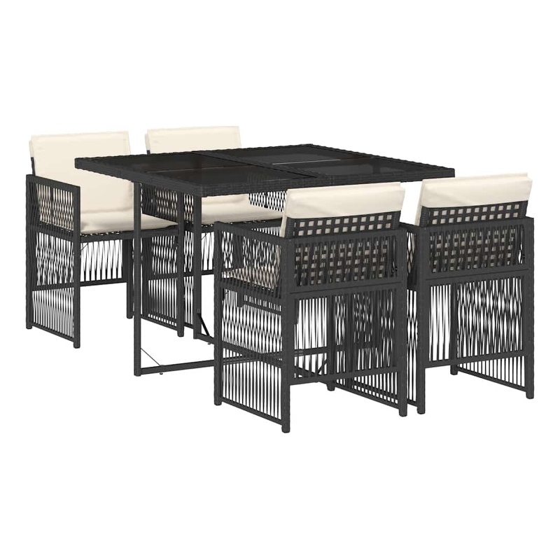vidaXL 5 Piece Patio Dining Set with Cushions Black Poly Rattan