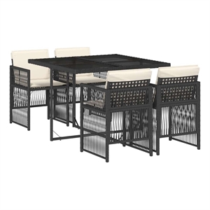 vidaXL 5 Piece Patio Dining Set with Cushions Black Poly Rattan