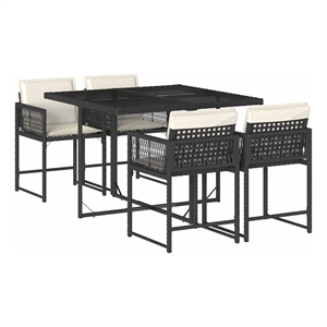 vidaXL 5 Piece Patio Dining Set with Cushions Black Poly Rattan