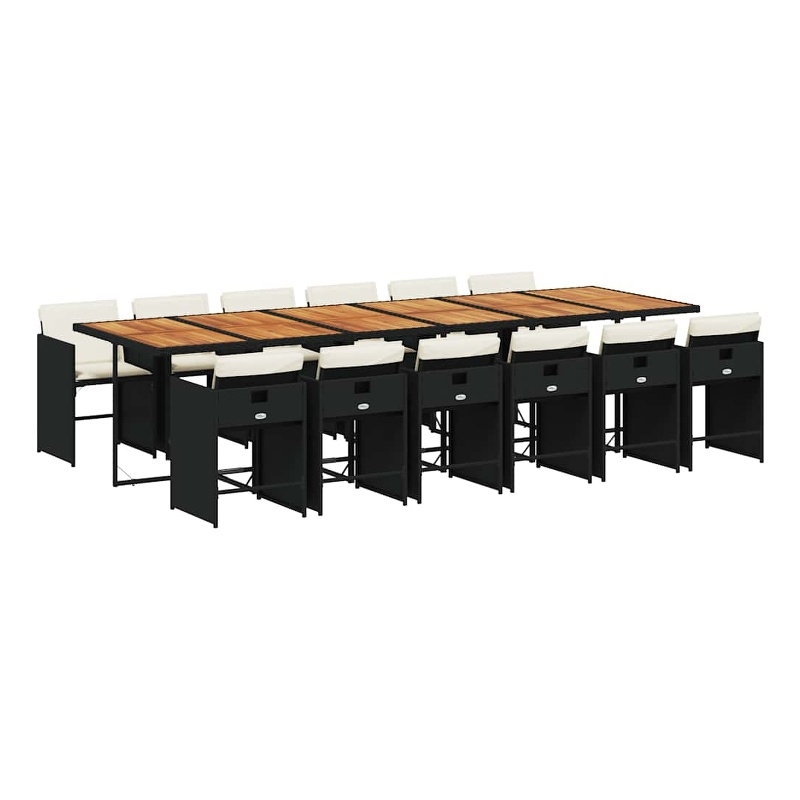 vidaXL 13 Piece Patio Dining Set with Cushions Black Poly Rattan