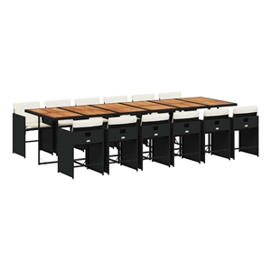 vidaXL 13 Piece Patio Dining Set with Cushions Black Poly Rattan