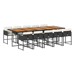 vidaXL 11 Piece Patio Dining Set with Cushions Black Poly Rattan