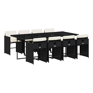vidaXL 9 Piece Patio Dining Set with Cushions Black Poly Rattan