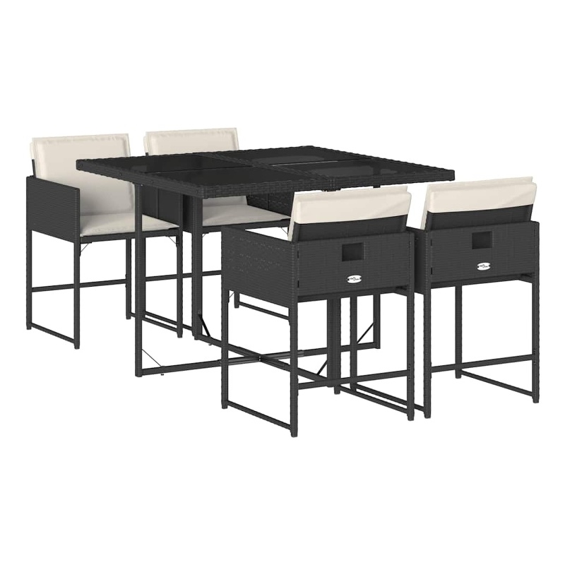 vidaXL 5 Piece Patio Dining Set with Cushions Black Poly Rattan