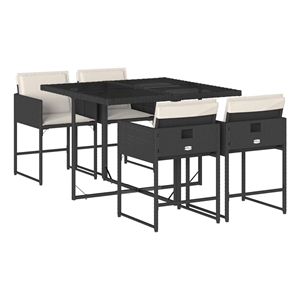 vidaXL 5 Piece Patio Dining Set with Cushions Black Poly Rattan