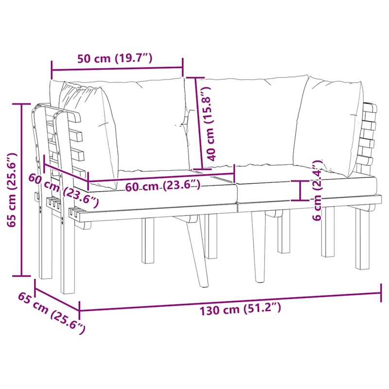 vidaXL 2-Seater Patio Sofa with Cushions Solid Acacia Wood