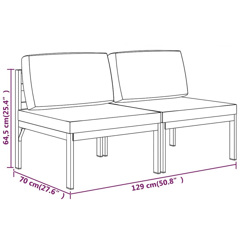 vidaXL 2-Seater Patio Sofa with Cushions Aluminum Anthracite