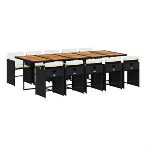 vidaXL 11 Piece Patio Dining Set with Cushions Black Poly Rattan