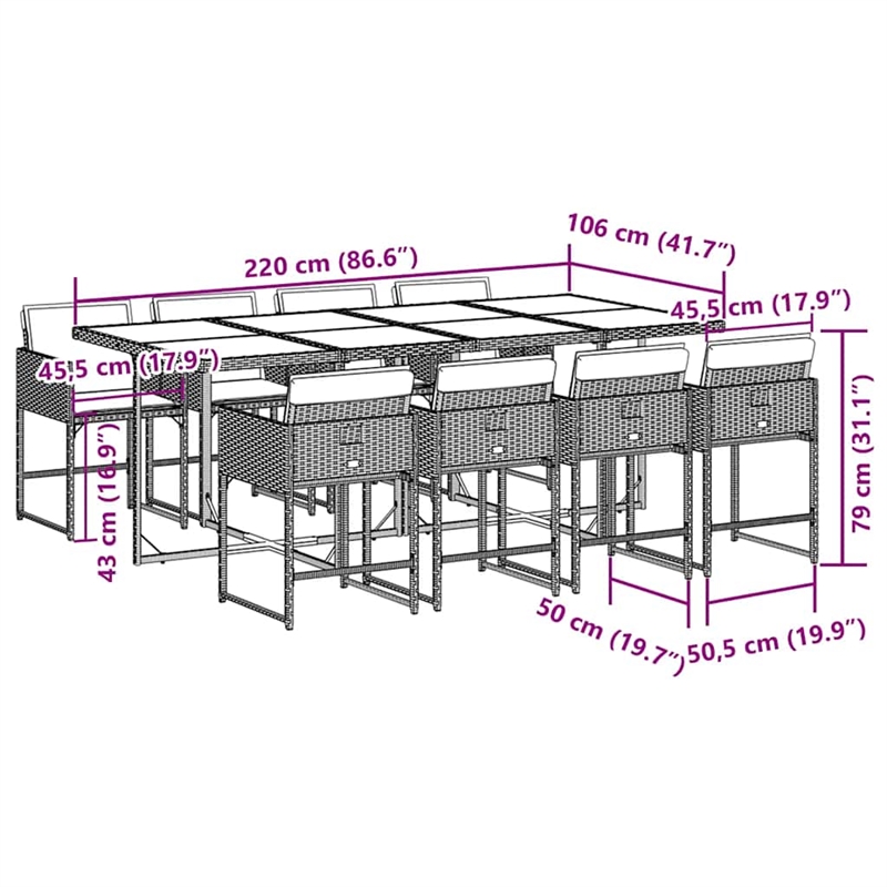 vidaXL 9 Piece Patio Dining Set with Cushions Black Poly Rattan
