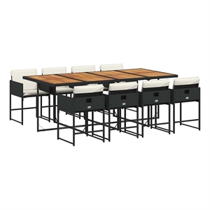 vidaXL 9 Piece Patio Dining Set with Cushions Black Poly Rattan