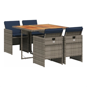 vidaXL 5 Piece Garden Dining Set with Cushions Grey Poly Rattan