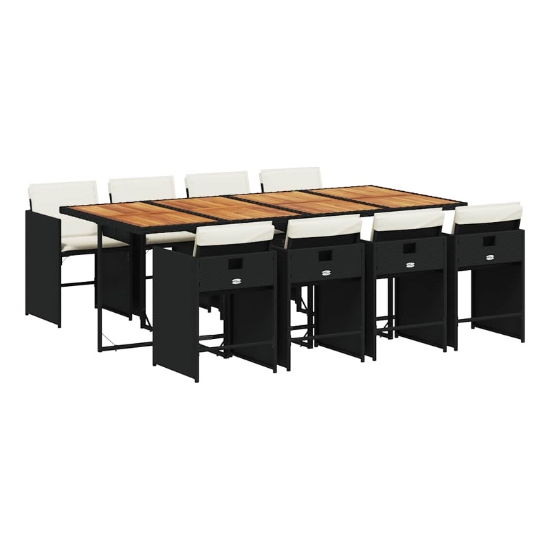 vidaXL 9 Piece Patio Dining Set with Cushions Black Poly Rattan