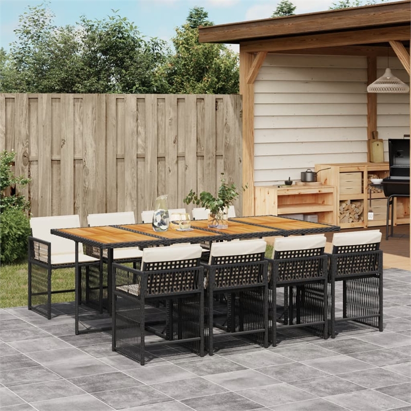vidaXL Garden Dining Set Black table and chairs/cream white cushions