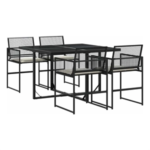 vidaXL 5 Piece Patio Dining Set with Cushions Black Poly Rattan