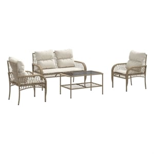 vidaXL 4 Piece Patio Sofa Set with Cushions Beige Poly Rattan