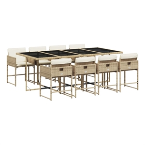 vidaXL 9 Piece Patio Dining Set with Cushions Beige Poly Rattan