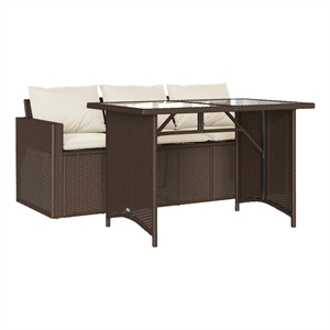 vidaXL 2 Piece Patio Dining Set with Cushions Brown Poly Rattan