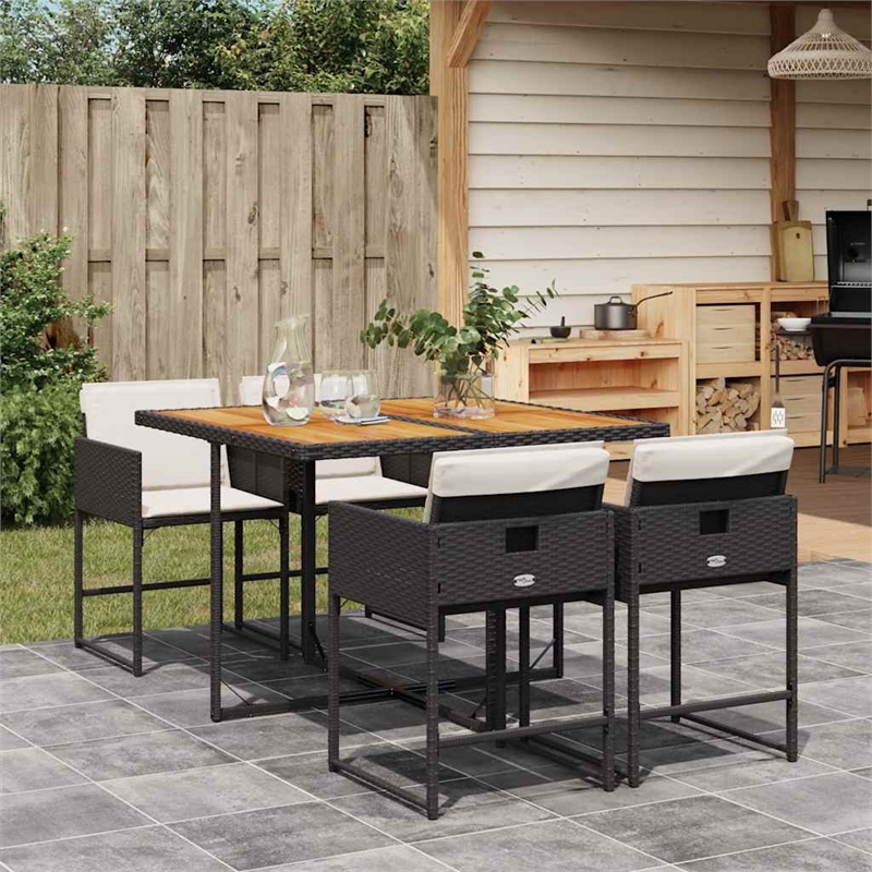 vidaXL 5 Piece Patio Dining Set with Cushions Black Poly Rattan