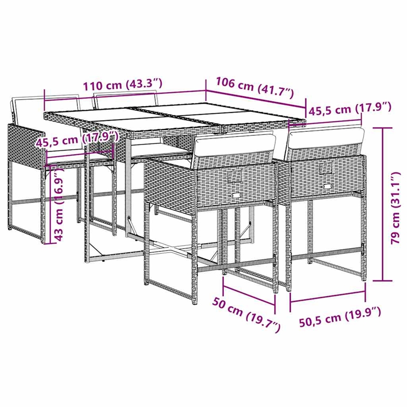 vidaXL 5 Piece Patio Dining Set with Cushions Black Poly Rattan