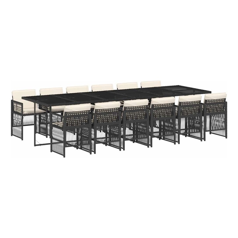 vidaXL 13 Piece Patio Dining Set with Cushions Black Poly Rattan