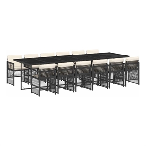 vidaXL 13 Piece Patio Dining Set with Cushions Black Poly Rattan