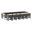 vidaXL 13 Piece Patio Dining Set with Cushions Black Poly Rattan