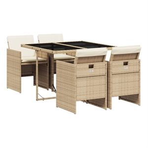 vidaXL 5 Piece Patio Dining Set with Cushions Beige Poly Rattan