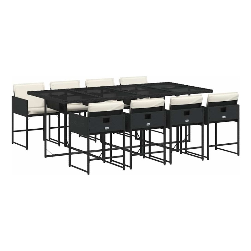 vidaXL 9 Piece Patio Dining Set with Cushions Black Poly Rattan