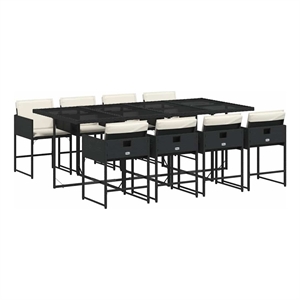 vidaXL 9 Piece Patio Dining Set with Cushions Black Poly Rattan