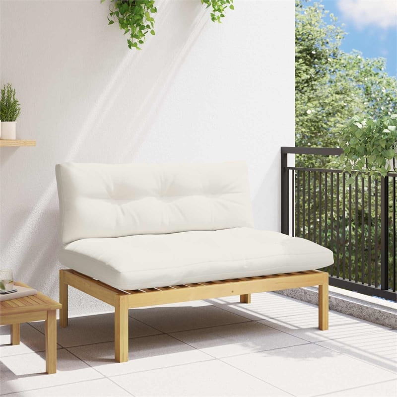 vidaXL Middle Sofa Unit Light Acacia and Cream White Acacia Wood