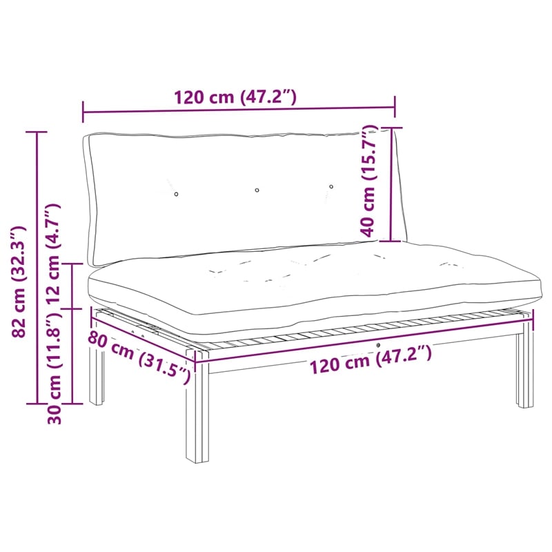 vidaXL Middle Sofa Unit Light Acacia and Cream White Acacia Wood