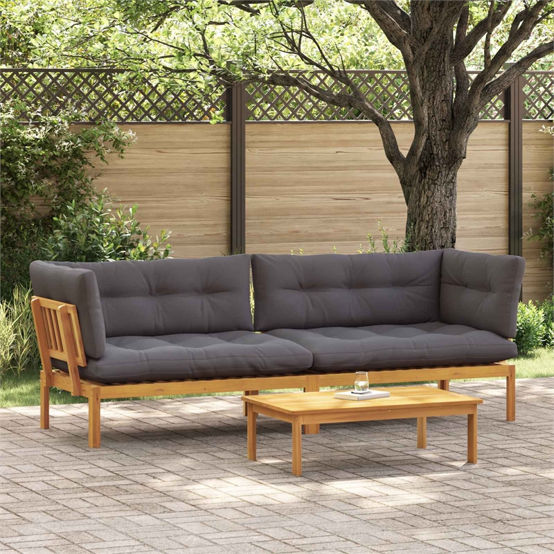 vidaXL Garden Pallet Sofa Units 2 Piece Natural and Dark Grey
