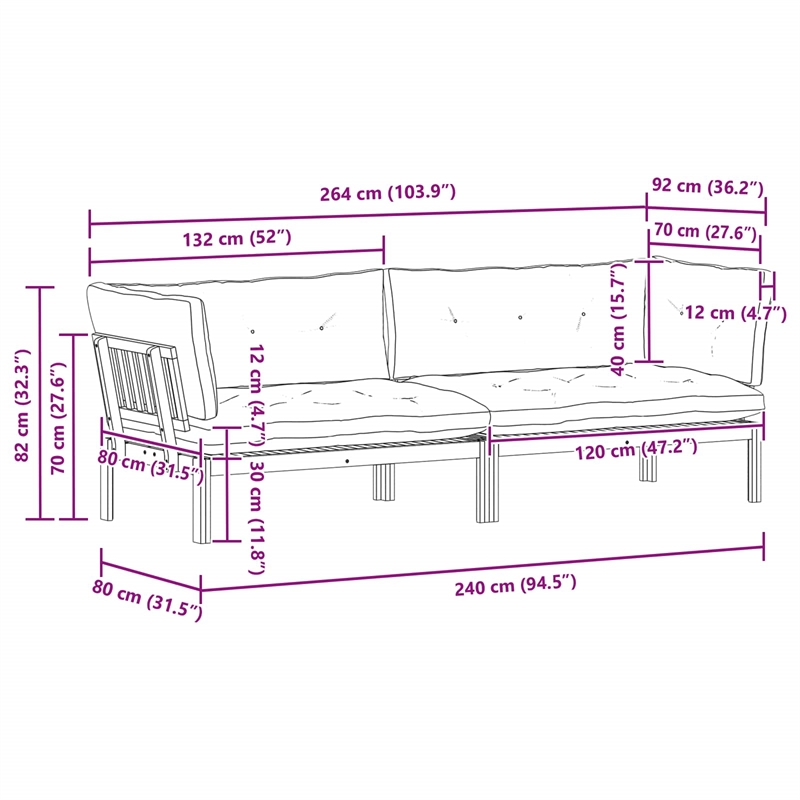 vidaXL Garden Pallet Sofa Units 2 Piece Natural and Dark Grey