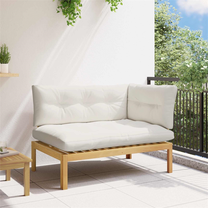 vidaXL Corner Sofa Unit Light Acacia and Cream White Acacia Wood