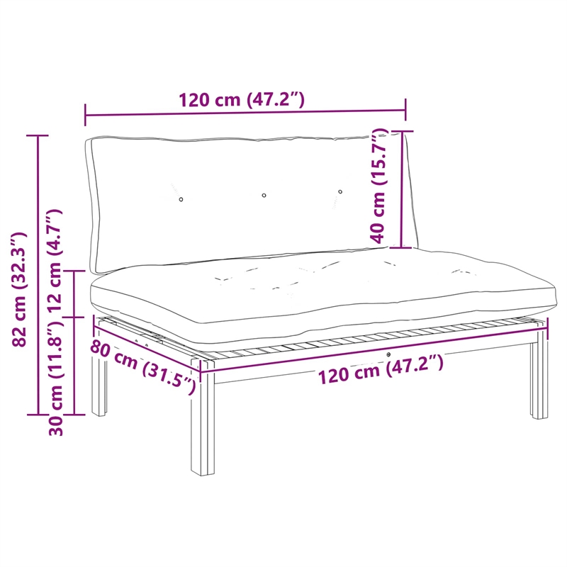 vidaXL Middle Sofa Unit Natural and Dark Grey Acacia Wood