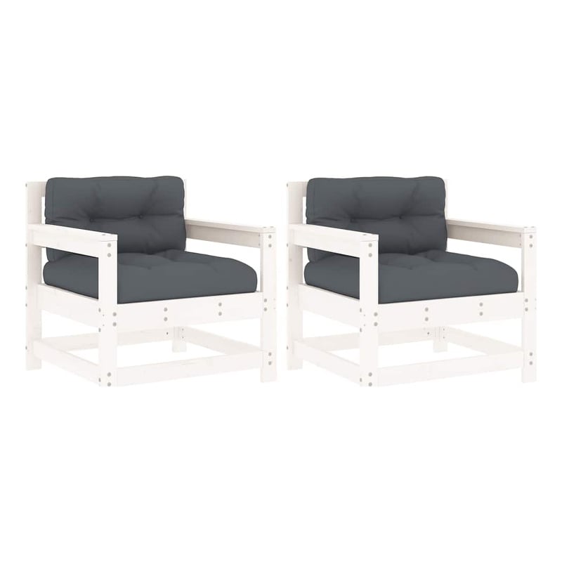 vidaXL Patio Chairs with Cushions 2 pcs White Solid Wood Pine