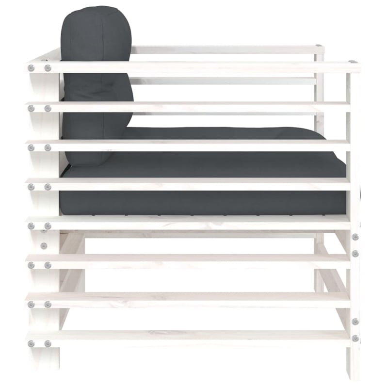 vidaXL Patio Chairs with Cushions 2 pcs White Solid Wood Pine