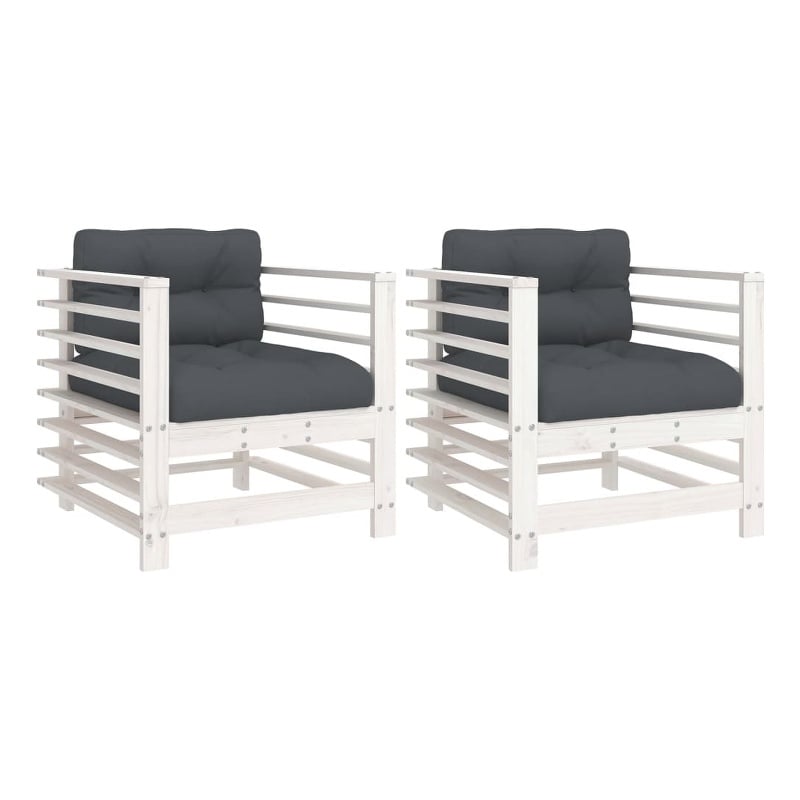 vidaXL Patio Chairs with Cushions 2 pcs White Solid Wood Pine