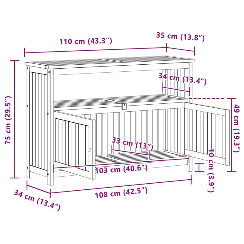 vidaXL Garden Console Table Light Acacia 43.31 x 13.78 x 29.53 in
