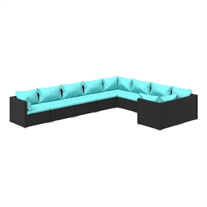 vidaXL 9 Piece Patio Lounge Set with Cushions Poly Rattan Black