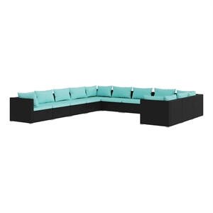 vidaXL 11 Piece Patio Lounge Set with Cushions Poly Rattan Black